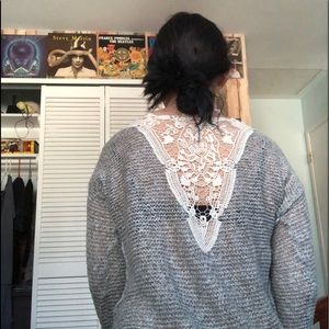knitted sweater w lace back